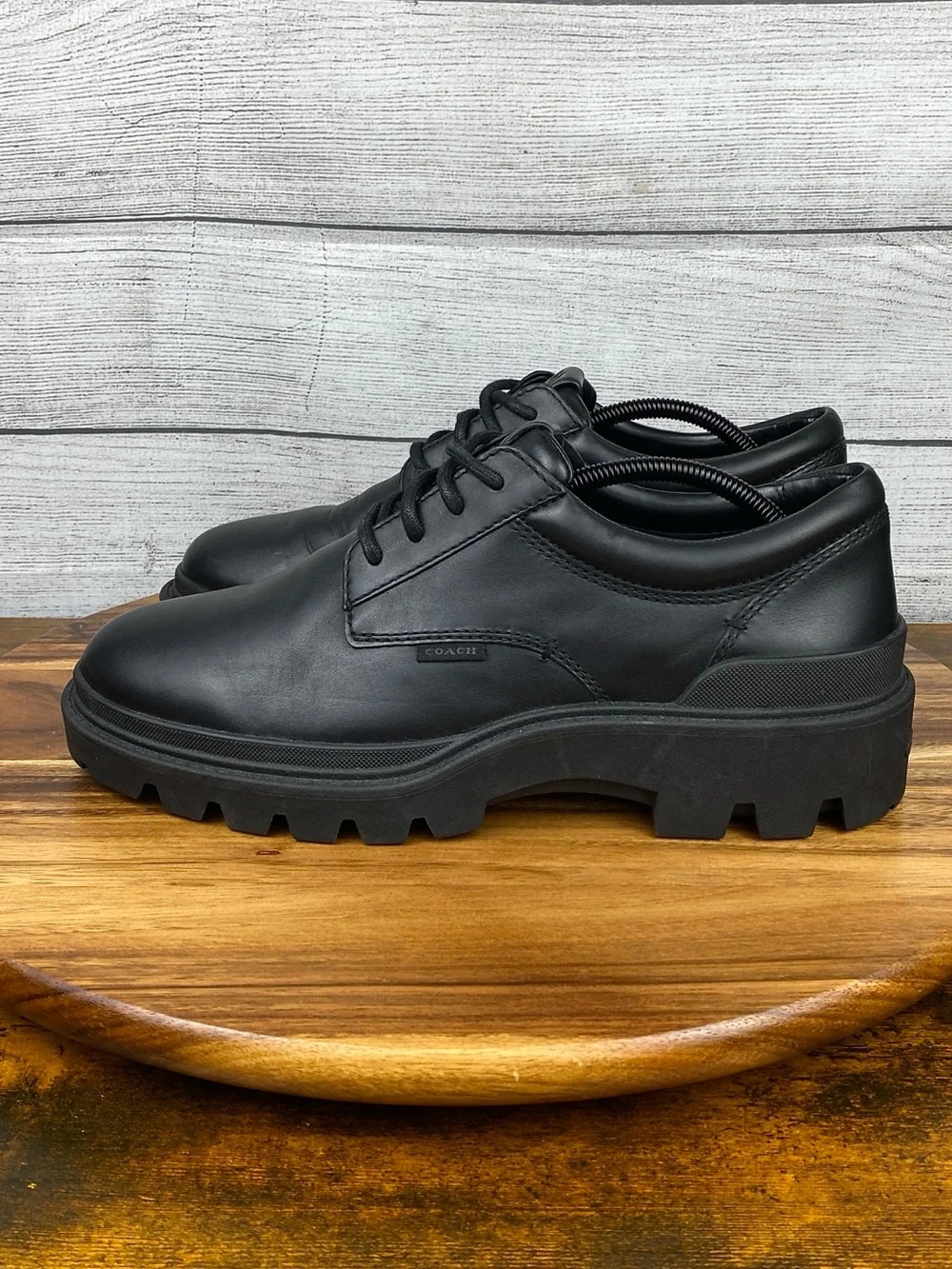 COACH Cameron Derby Black Leather Chunky Lug Sole Lace Up Shoe Men’s Size 11 D